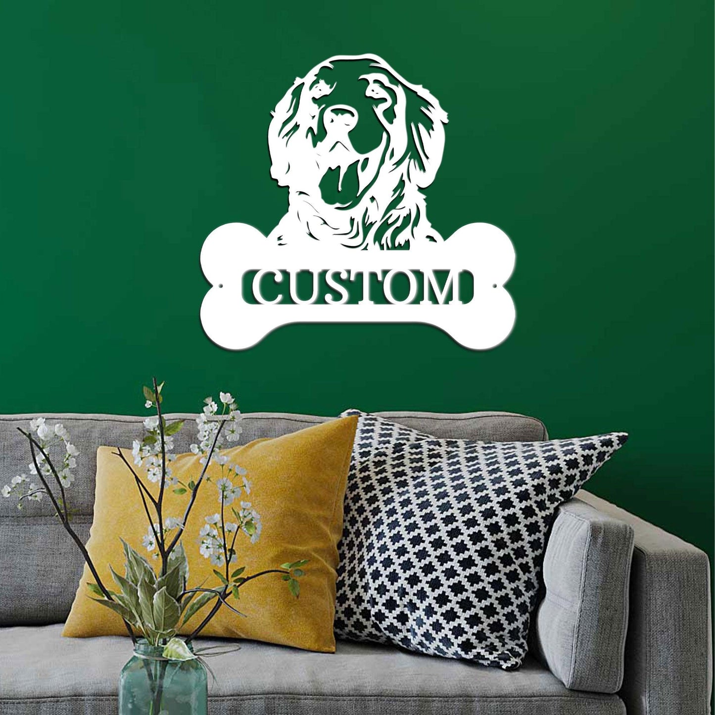 Golden Retriever Dog Custom Name Metal Art Wall Sign - Mallard Moon Gift Shop