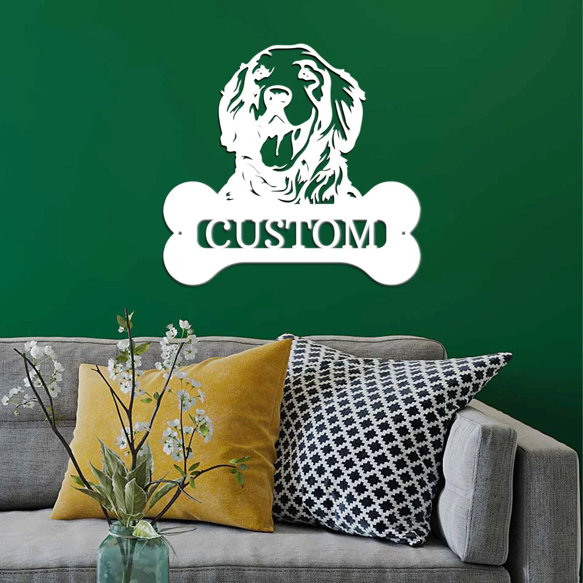 Golden Retriever Dog Custom Name Metal Art Wall Sign