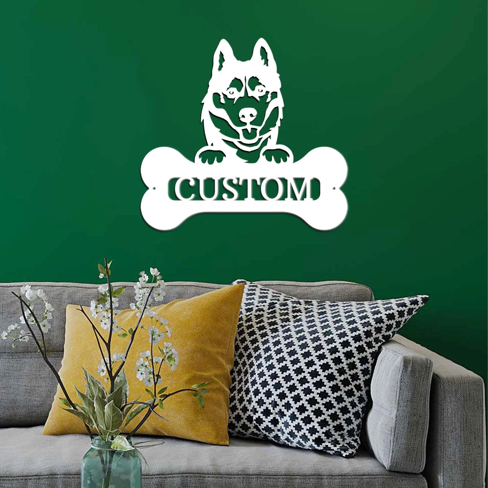 Siberian Husky Dog Custom Name Metal Art Wall Sign