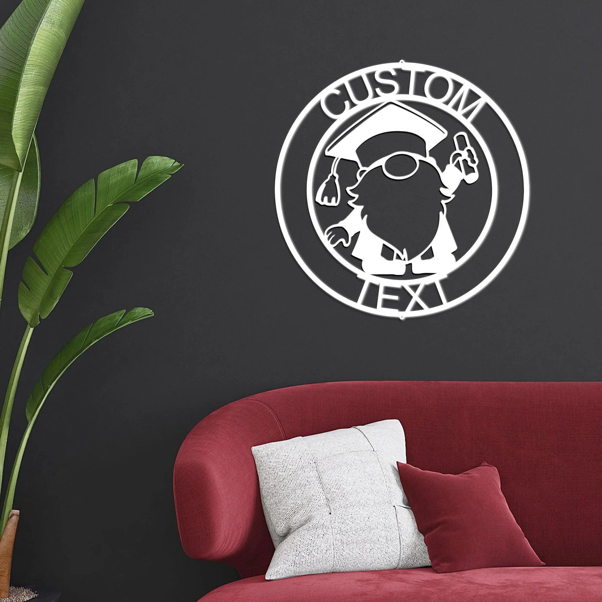 Gnome Graduate Custom Name Metal Art Wall Sign Home Decor