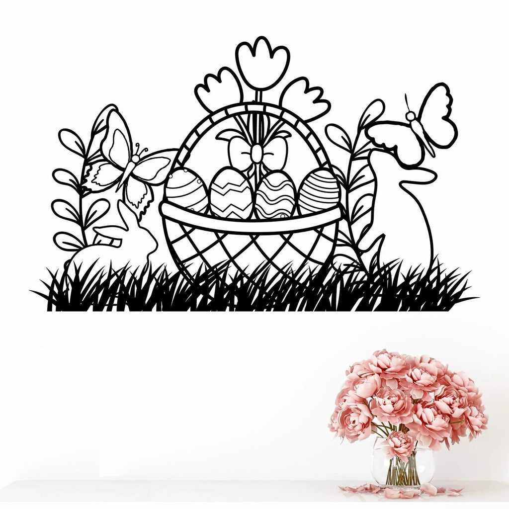 Bunny Rabbit Easter Basket Metal Art Wall Sign