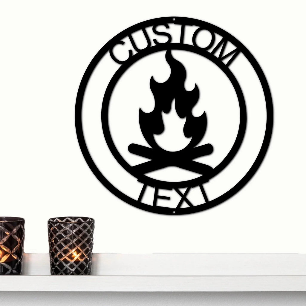 Campfire Custom Monogram Indoor Outdoor Steel Wall Sign Metal Art Home Décor