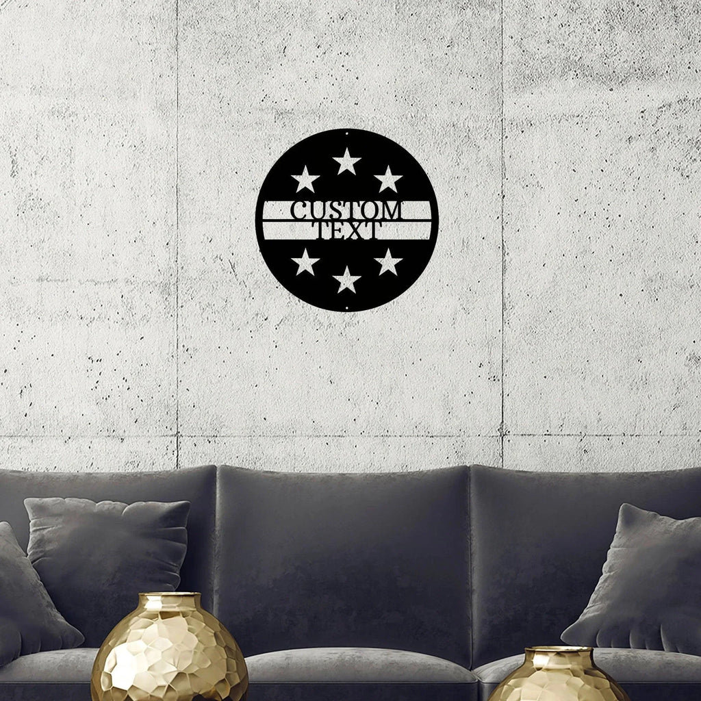 Personalized Six Star Round Metal Art Wall Sign