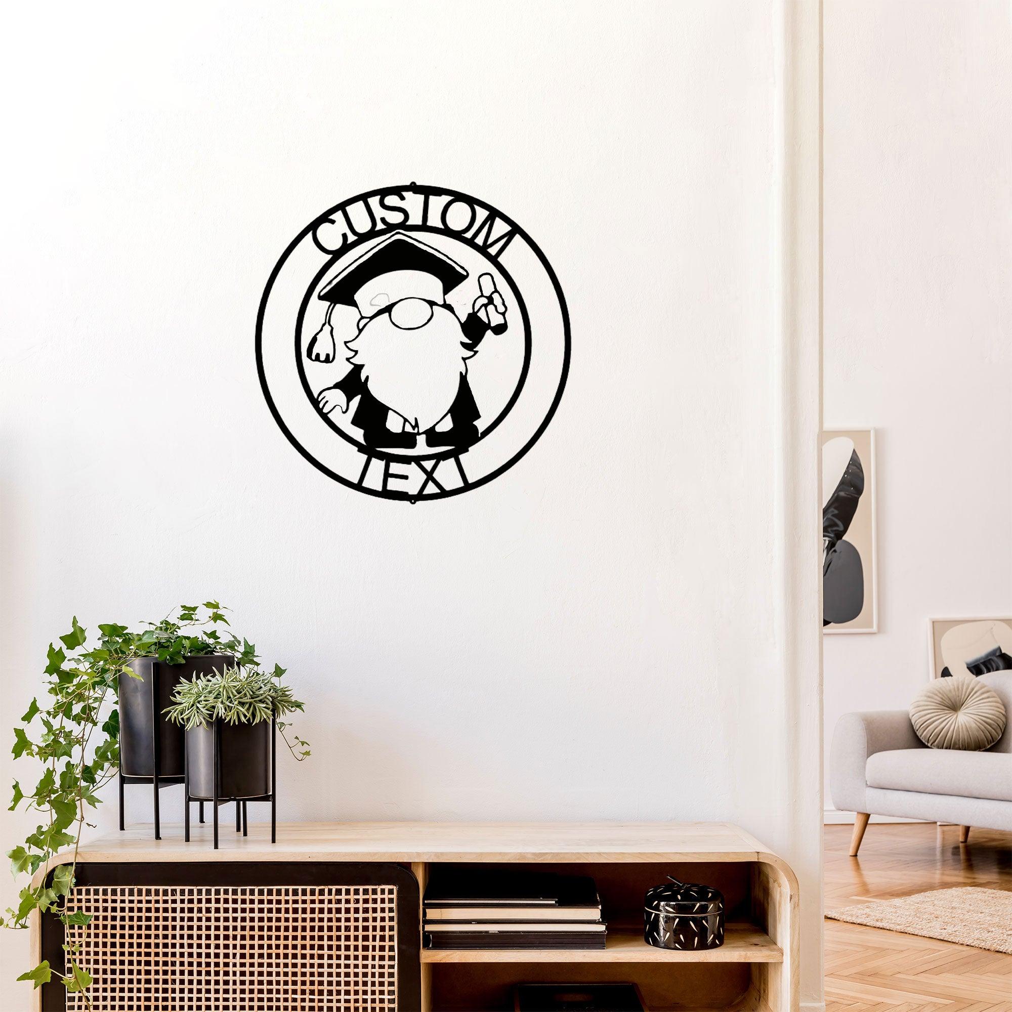 Gnome Graduate Custom Name Metal Art Wall Sign Home Decor - Mallard Moon Gift Shop