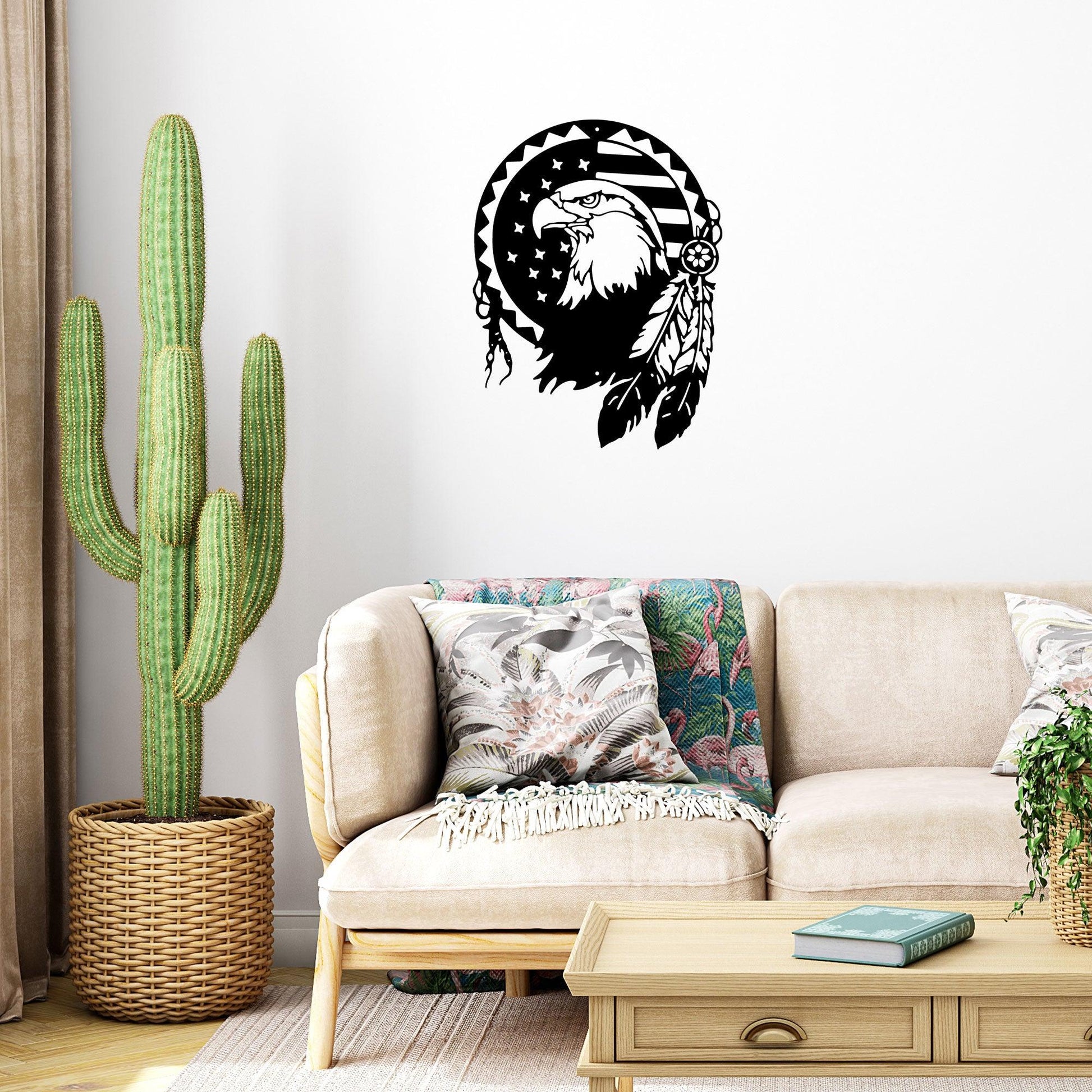 American Native Bald Eagle Metal Art Wall Sign - Mallard Moon Gift Shop