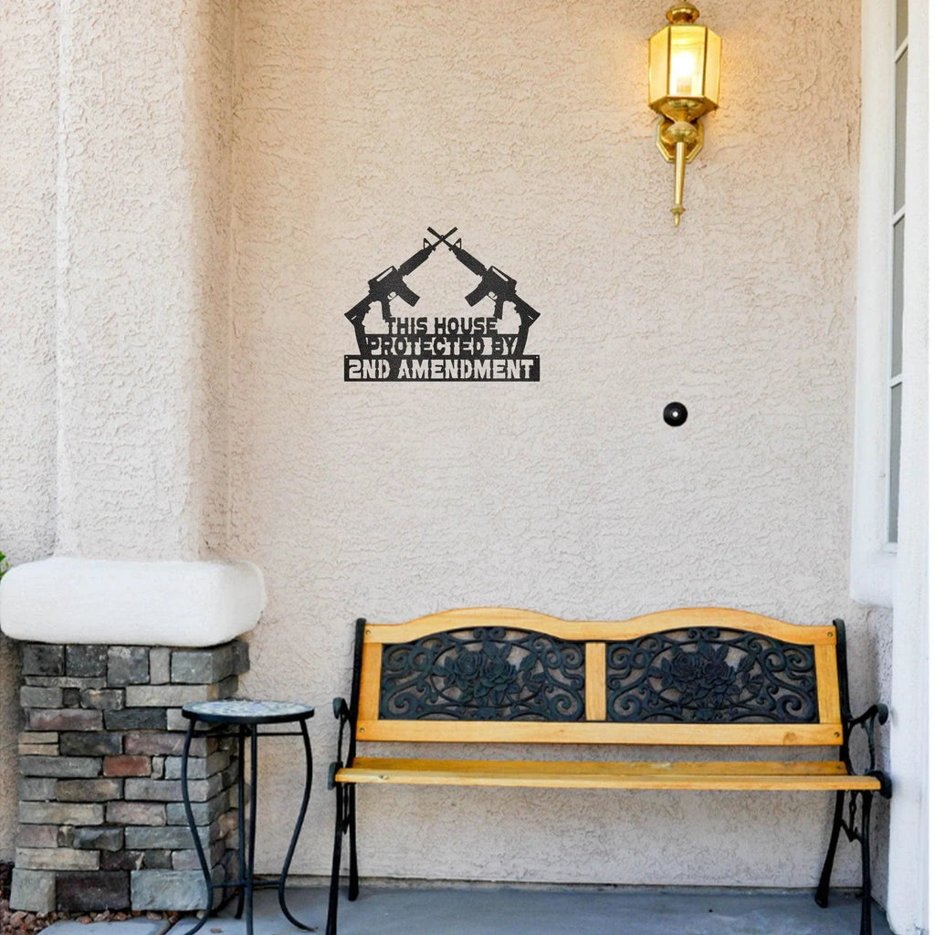 Patriotic Metal Wall Sign Art - This House Protected by Second Amendment
