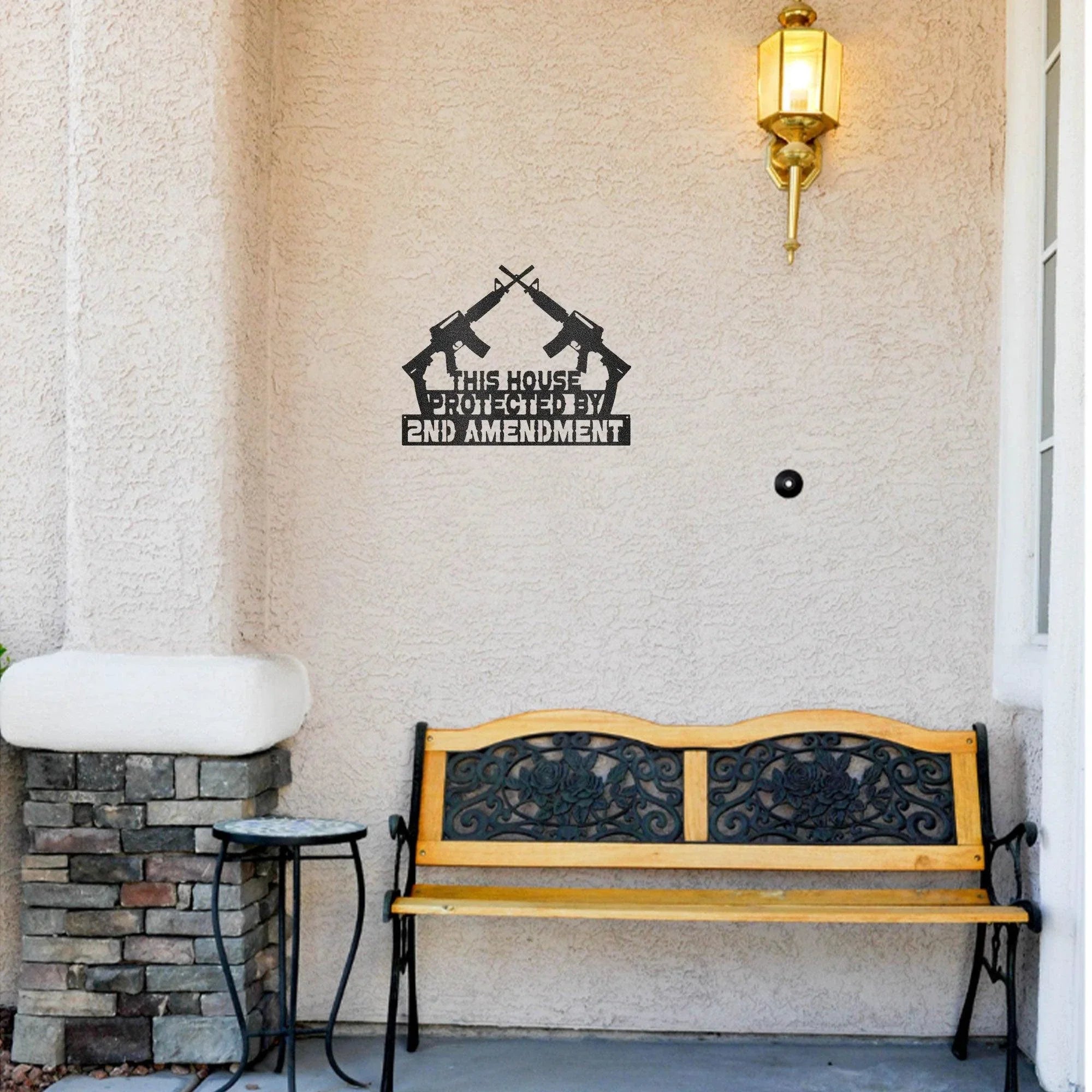 Patriotic Metal Wall Sign Art - This House Protected by Second Amendment