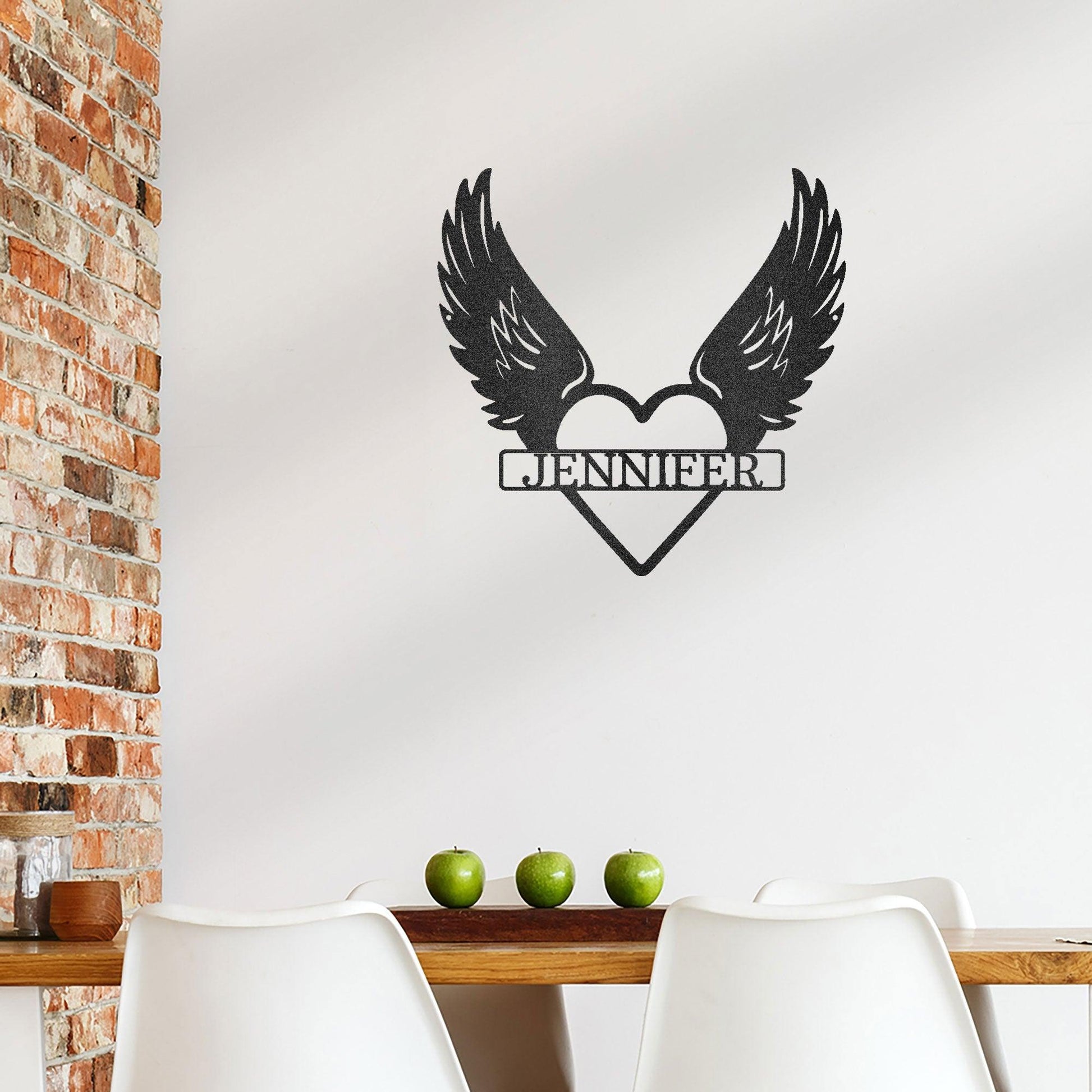 Remembrance Angel Wings Custom Monogram Steel Wall Sign Metal Art - Mallard Moon Gift Shop