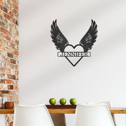 Remembrance Angel Wings Custom Monogram Steel Wall Sign Metal Art - Mallard Moon Gift Shop