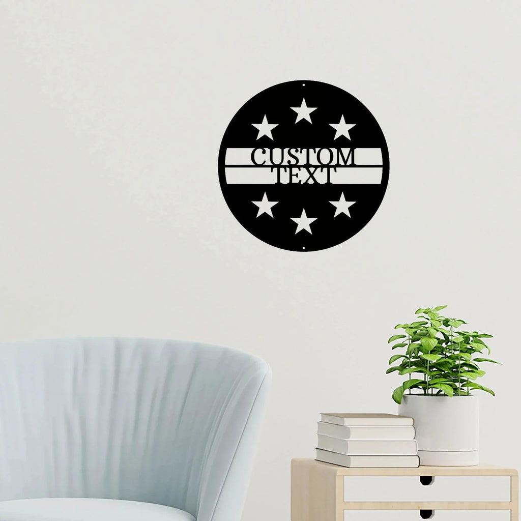 Personalized Six Star Round Metal Art Wall Sign