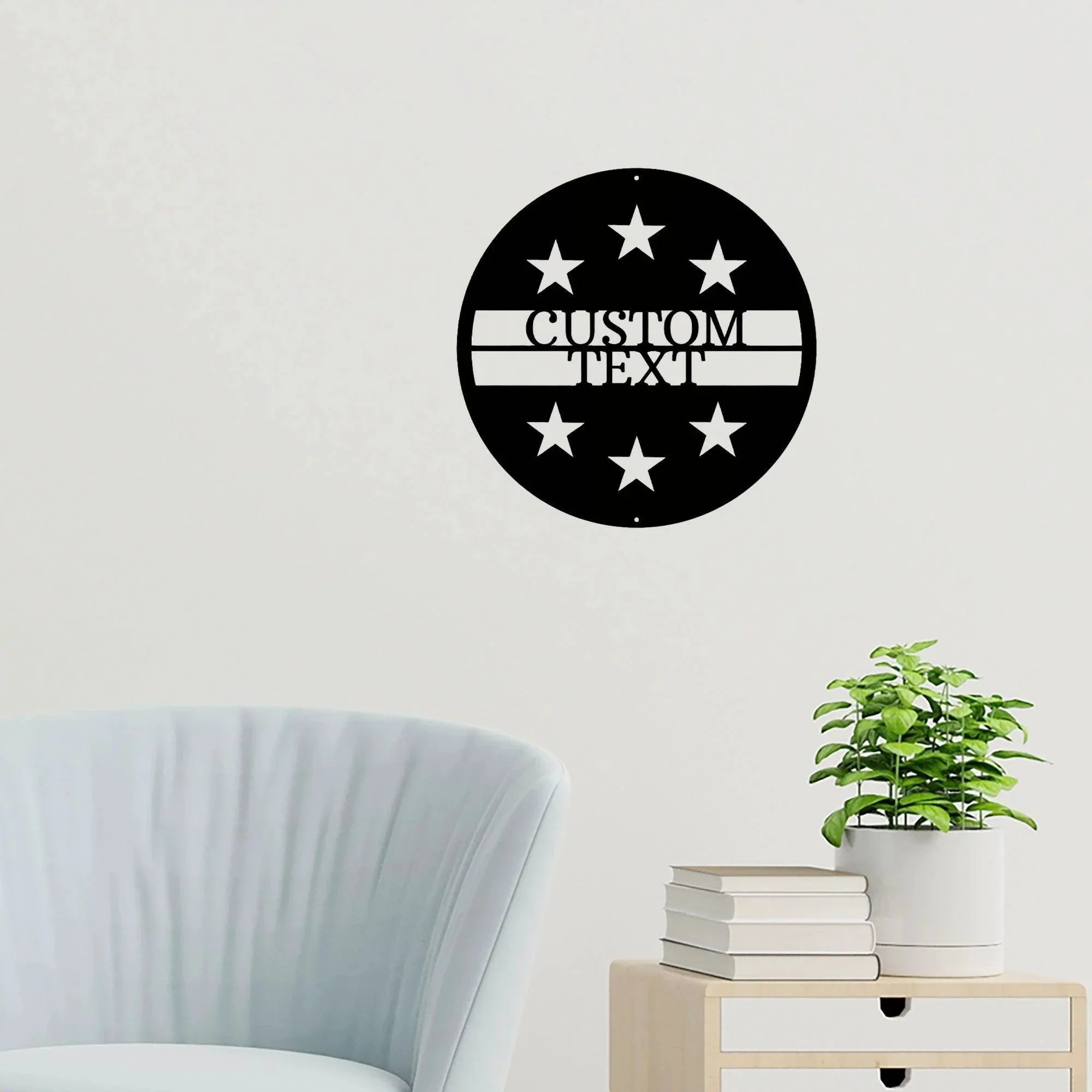 Personalized Six Star Round Metal Art Wall Sign