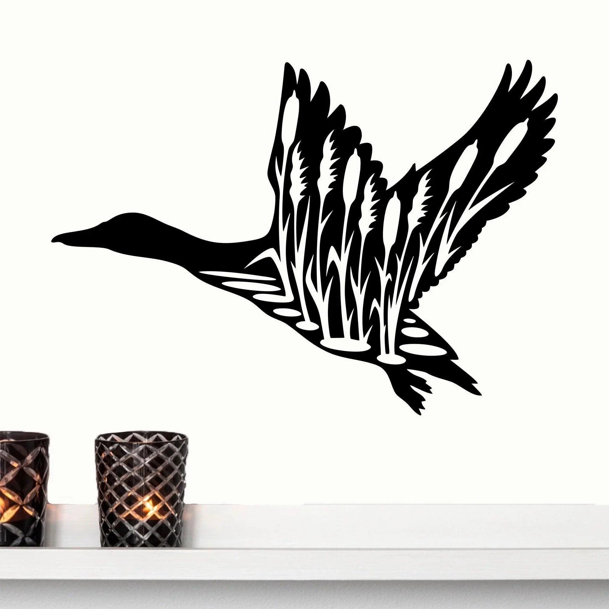 Duck in Flight with Cattails Metal Art Wall Sign