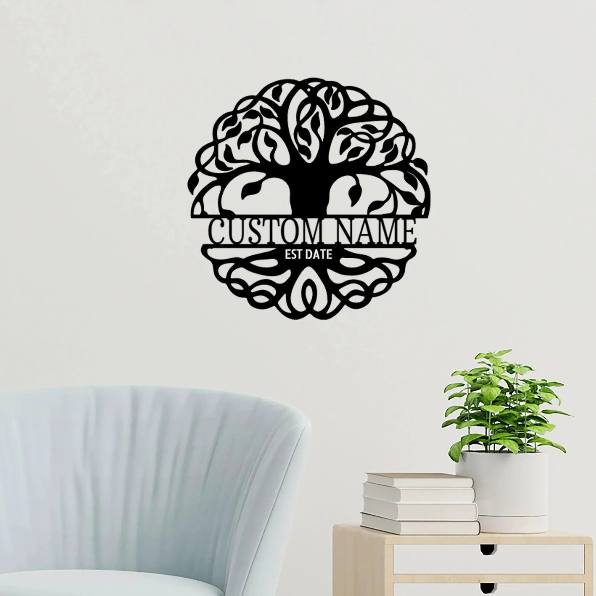 Fancy Tree of Life Monogram Personalized Metal Art Wall Sign