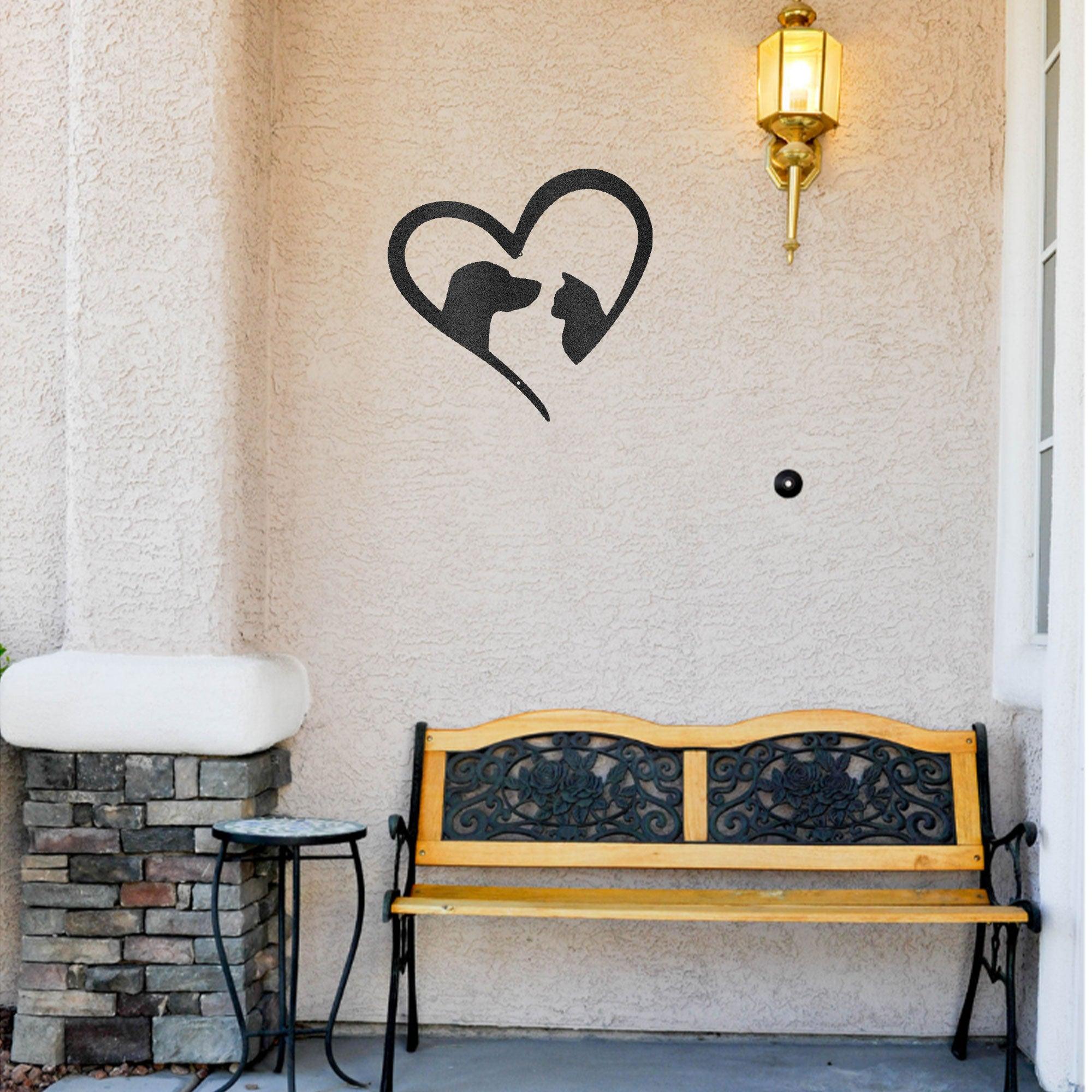 Pet Love Dog and Cat Heart Indoor Outdoor Steel Sign - Mallard Moon Gift Shop