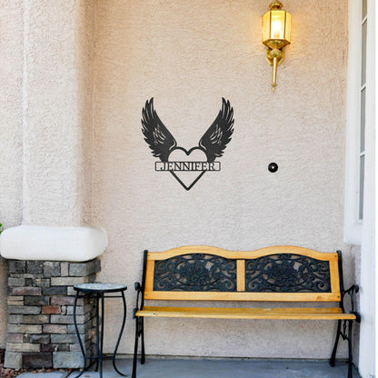 Remembrance Angel Wings Custom Monogram Steel Wall Sign Metal Art - Mallard Moon Gift Shop