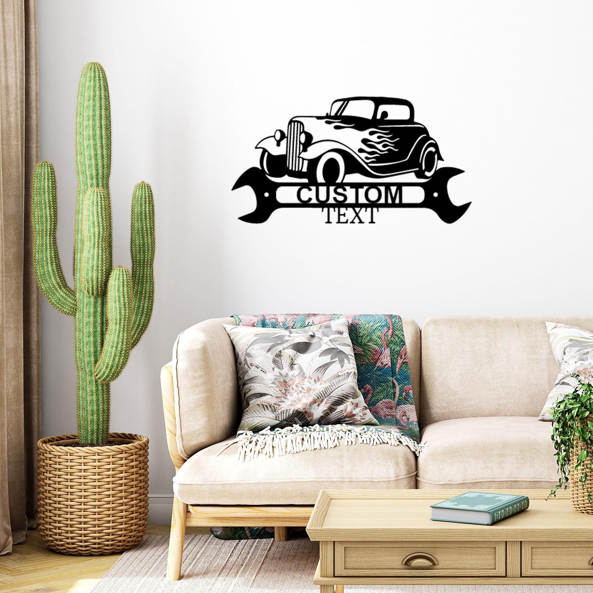 Hot Rod Shop Monogram Personalized Indoor Outdoor Steel Wall Sign Metal Art - Mallard Moon Gift Shop