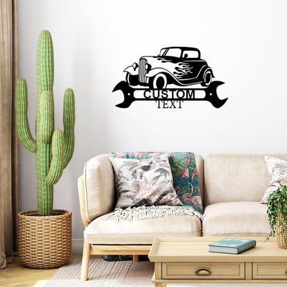 Hot Rod Shop Monogram Personalized Indoor Outdoor Steel Wall Sign Metal Art - Mallard Moon Gift Shop