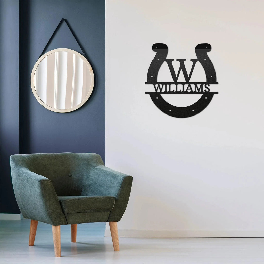 Horseshoe Custom Name and Initial Metal Art Wall Sign