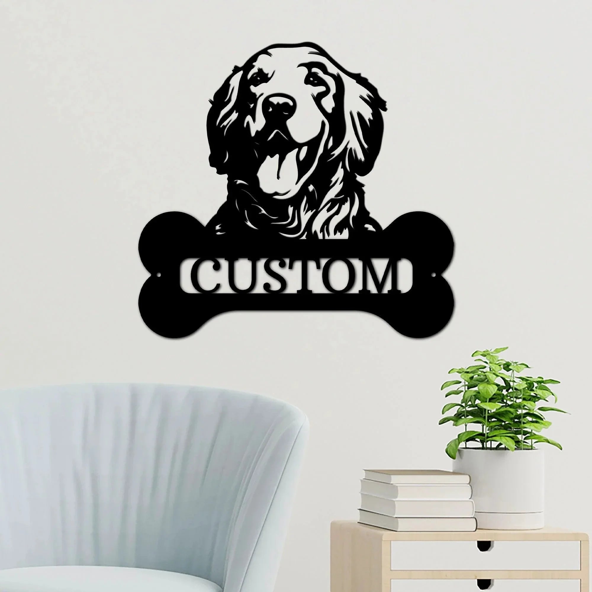 Golden Retriever Dog Custom Name Metal Art Wall Sign