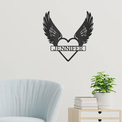 Remembrance Angel Wings Custom Monogram Steel Wall Sign Metal Art - Mallard Moon Gift Shop