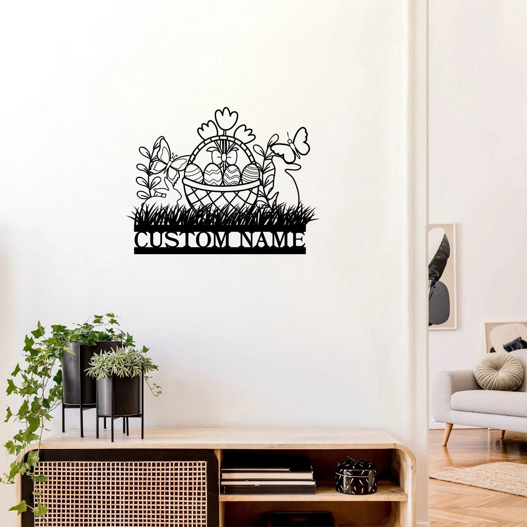 Personalized Easter Basket Bunny Rabbit Metal Art Wall Sign