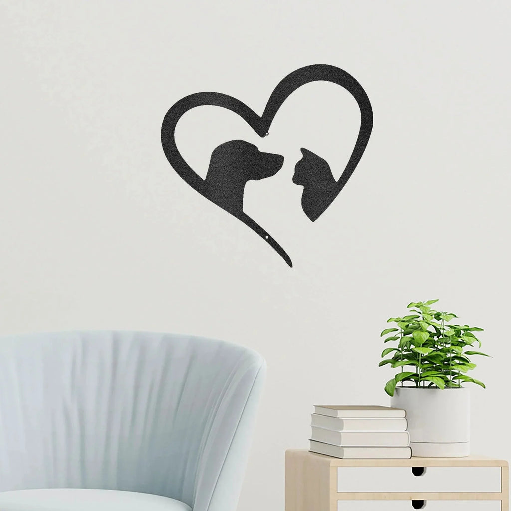 Pet Love Dog and Cat Heart Indoor Outdoor Steel Sign