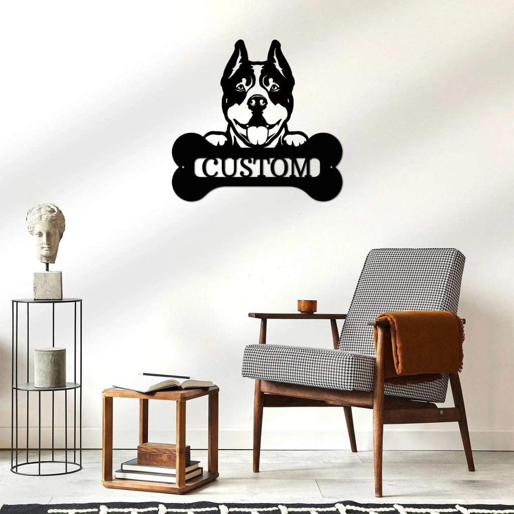 Pit Bull Dog Custom Name Metal Art Wall Sign