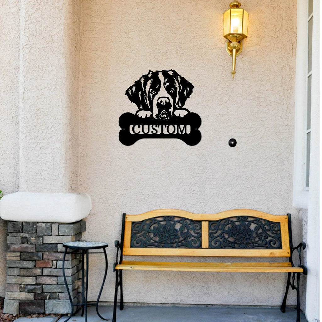 St. Bernard Dog Custom Name Metal Art Wall Sign