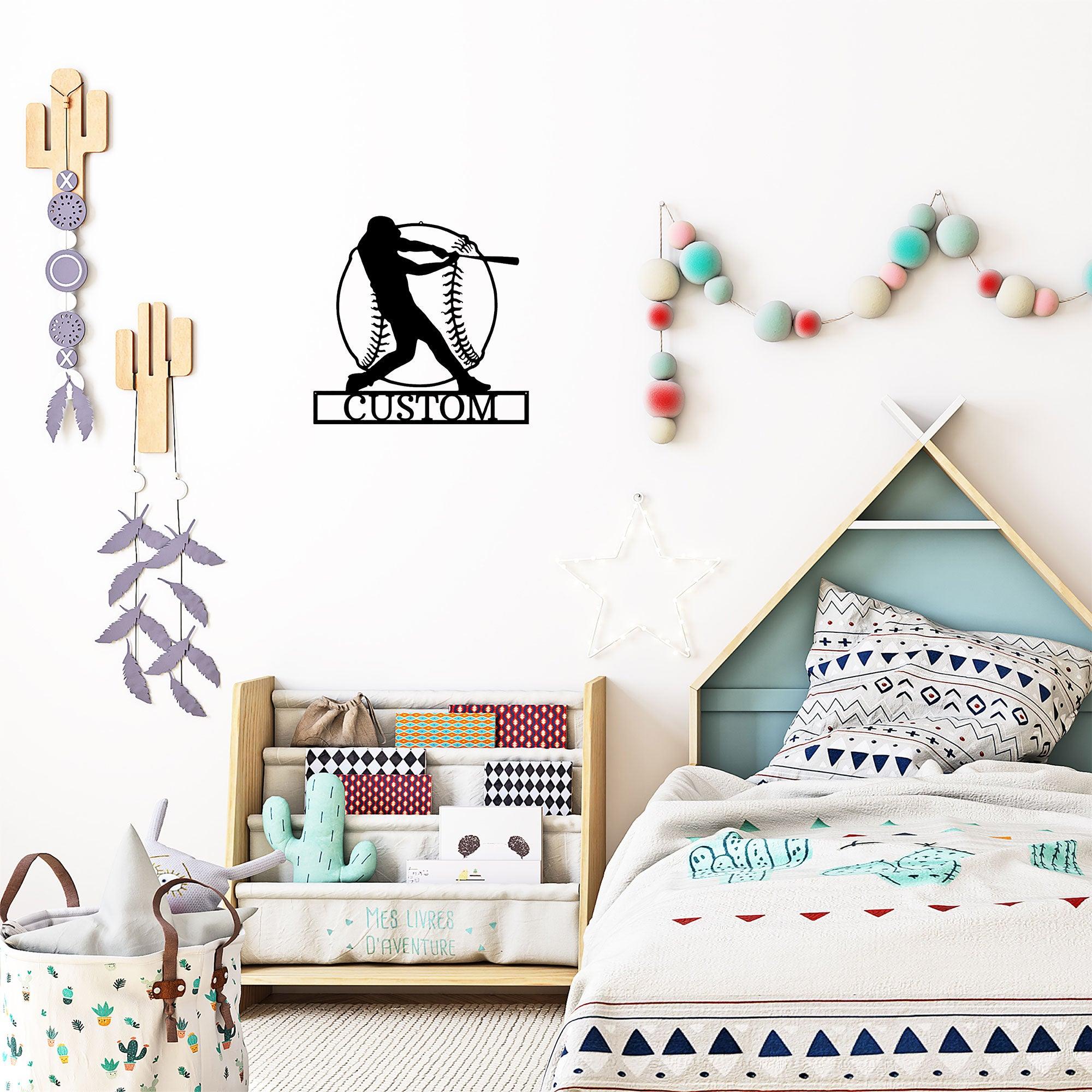 Baseball Batter Custom Name Metal Art Wall Sign - Mallard Moon Gift Shop