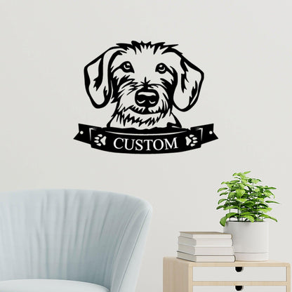 Dachshund Face Wire-haired Custom Name Metal Art Wall Sign - Mallard Moon Gift Shop