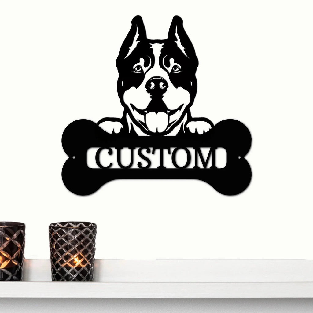 Pit Bull Dog Custom Name Metal Art Wall Sign