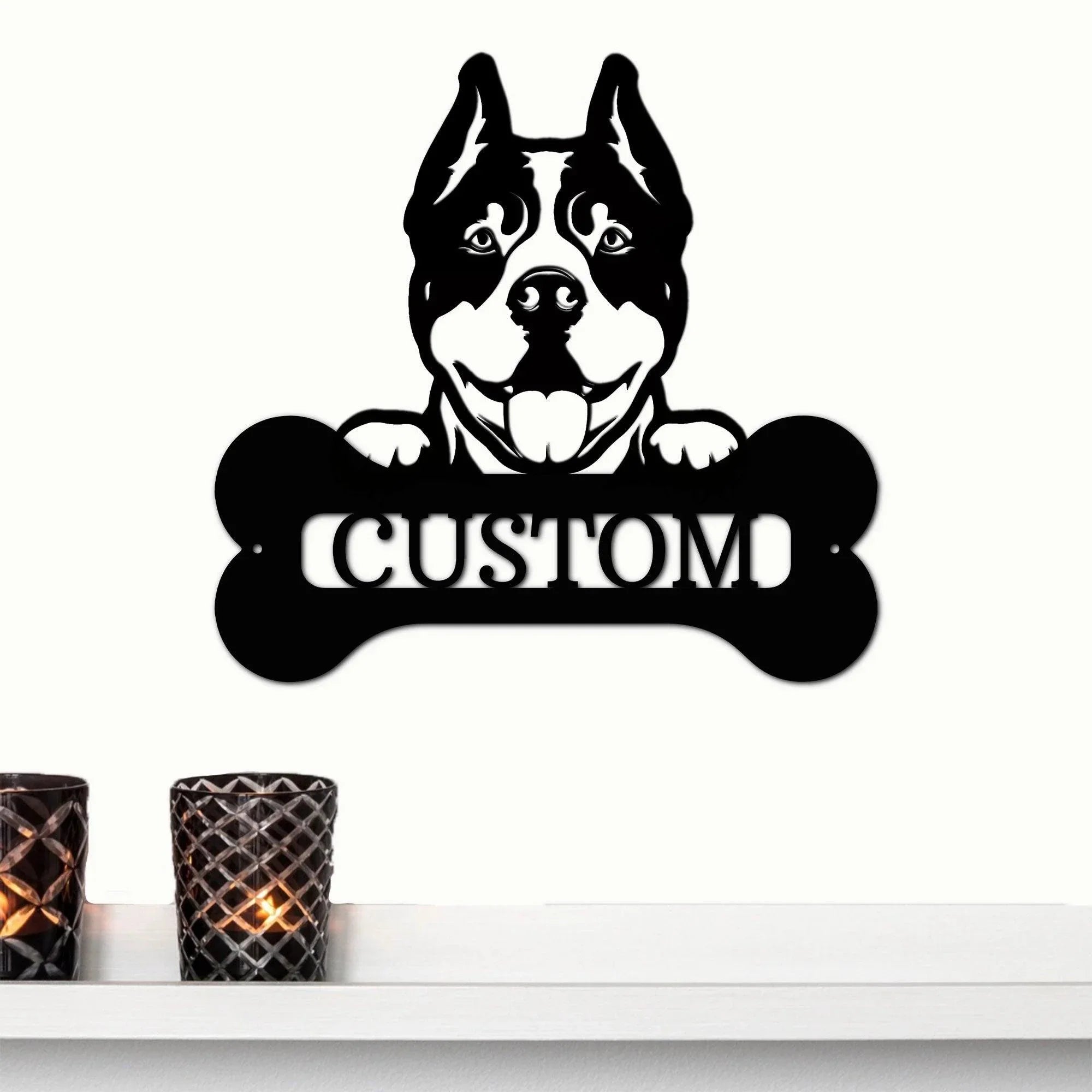Pit Bull Dog Custom Name Metal Art Wall Sign