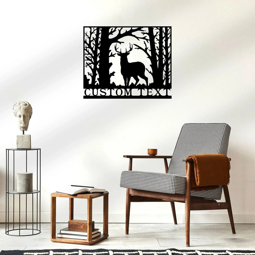 Deer in Woods Personalized Metal Art Wall Sign