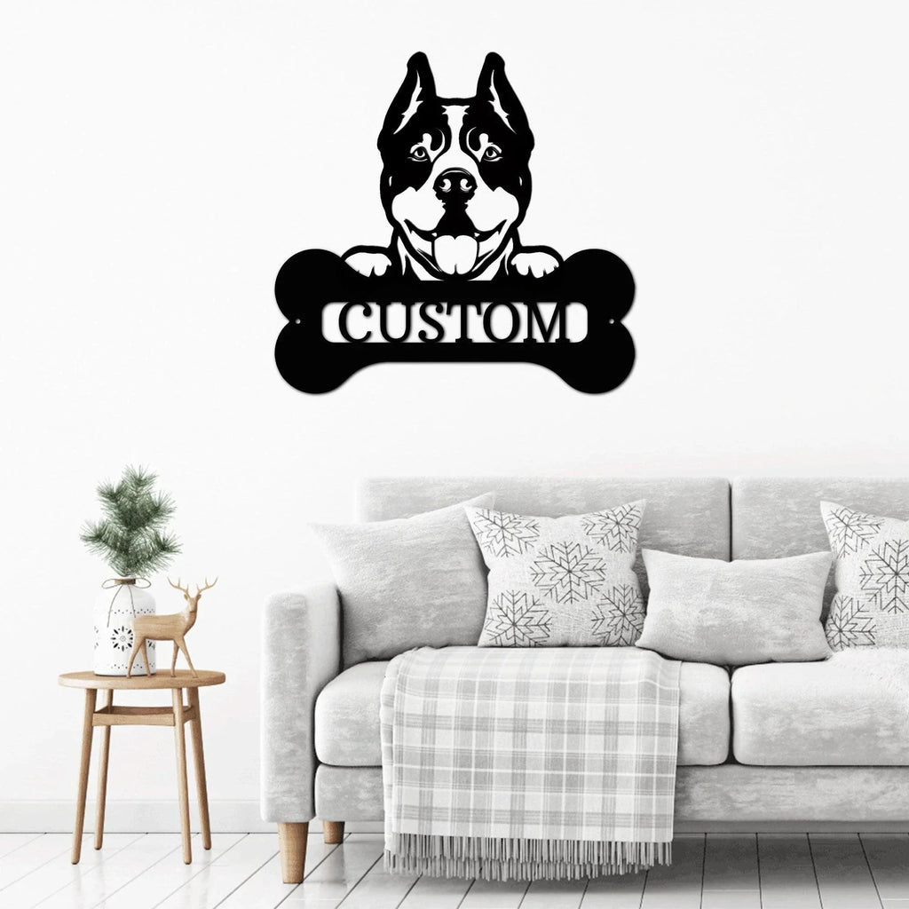 Pit Bull Dog Custom Name Metal Art Wall Sign