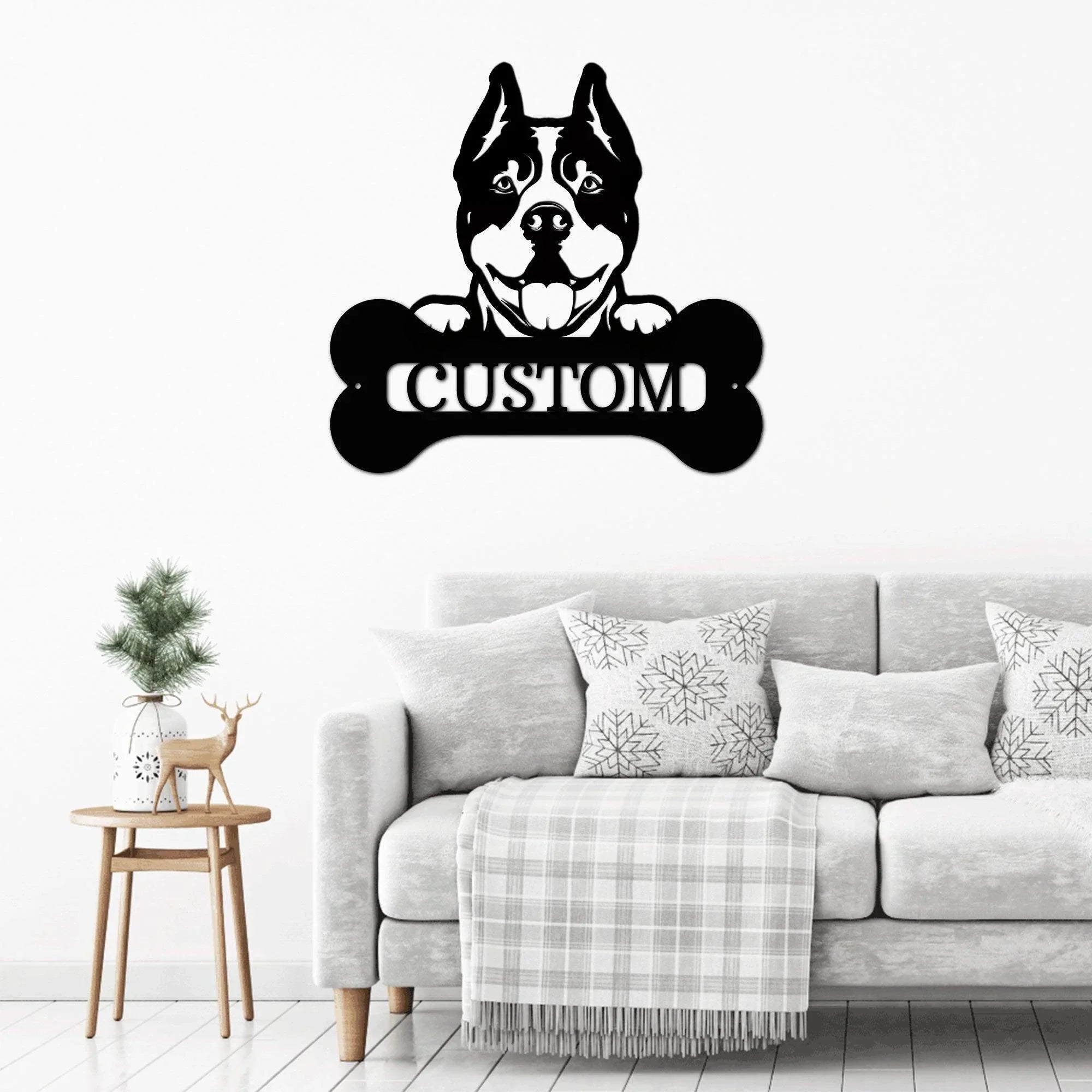 Pit Bull Dog Custom Name Metal Art Wall Sign