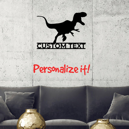 Dinosaur Tyrannosaurus Rex Custom Name Metal Wall Sign - Mallard Moon Gift Shop