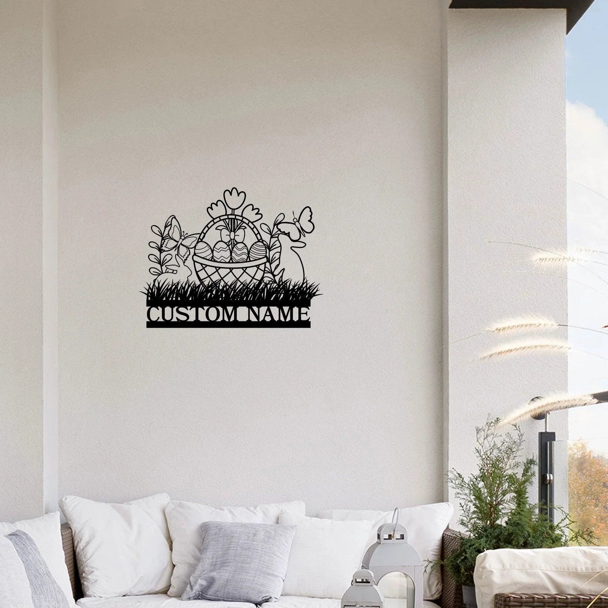 Personalized Easter Basket Bunny Rabbit Metal Art Wall Sign