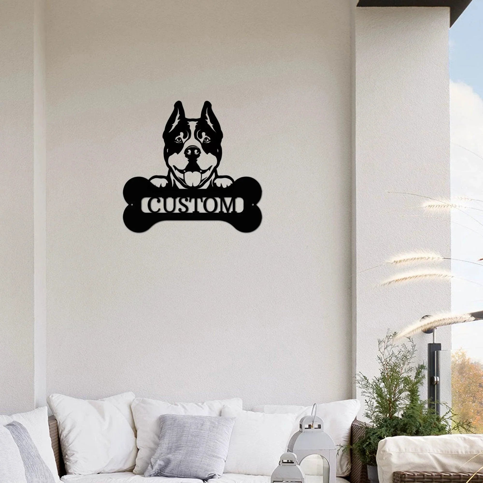 Pit Bull Dog Custom Name Metal Art Wall Sign