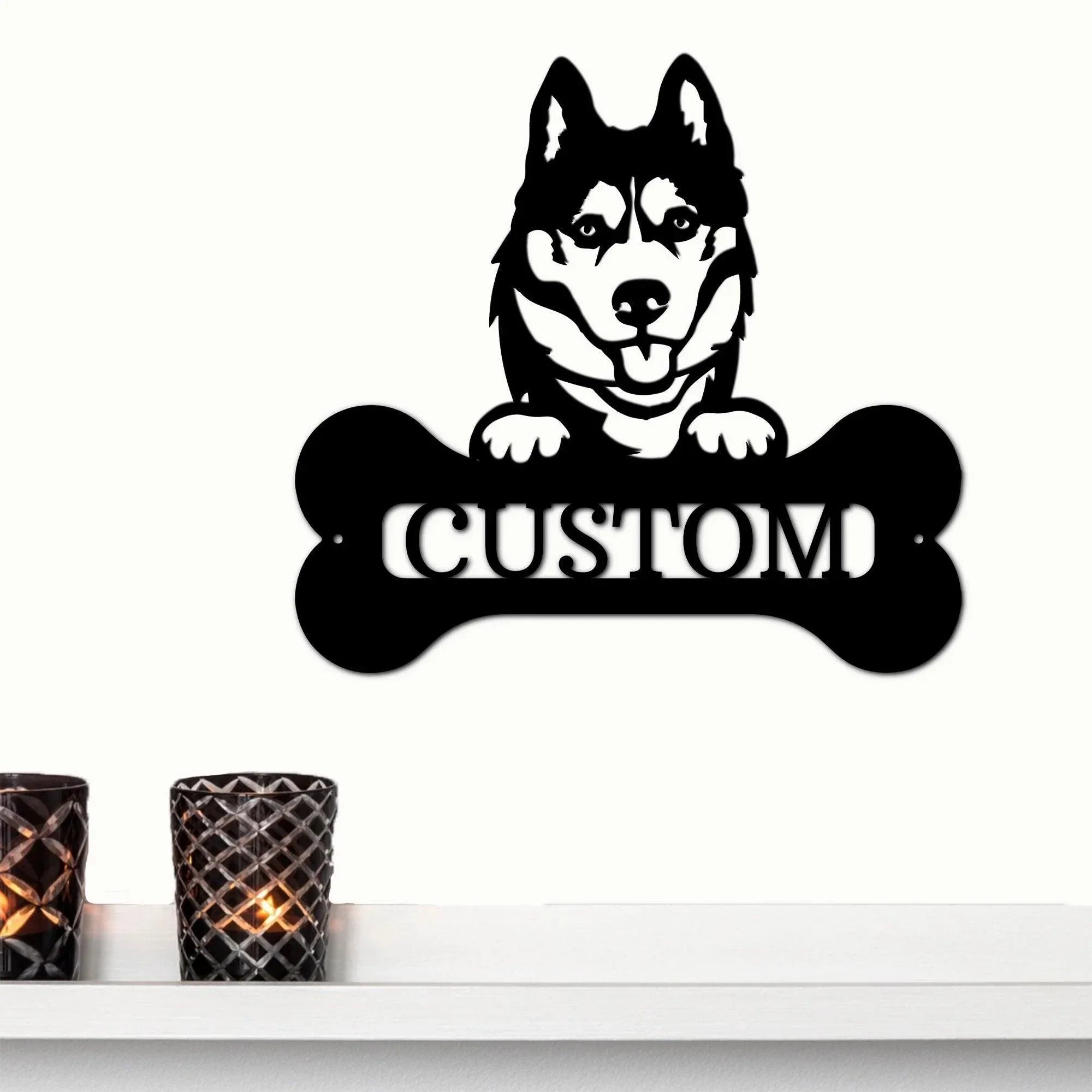Siberian Husky Dog Custom Name Metal Art Wall Sign
