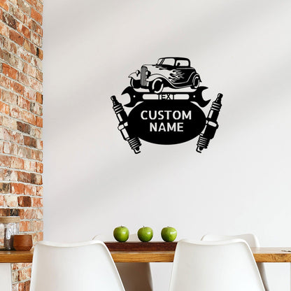 Hot Rod Mechanic Monogram Personalized Indoor Outdoor Steel Wall Sign Metal Art - Mallard Moon Gift Shop