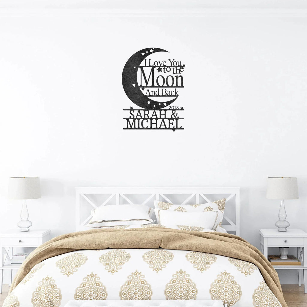 I Love You to the Moon and Back Personalized Metal Wall Art Sign