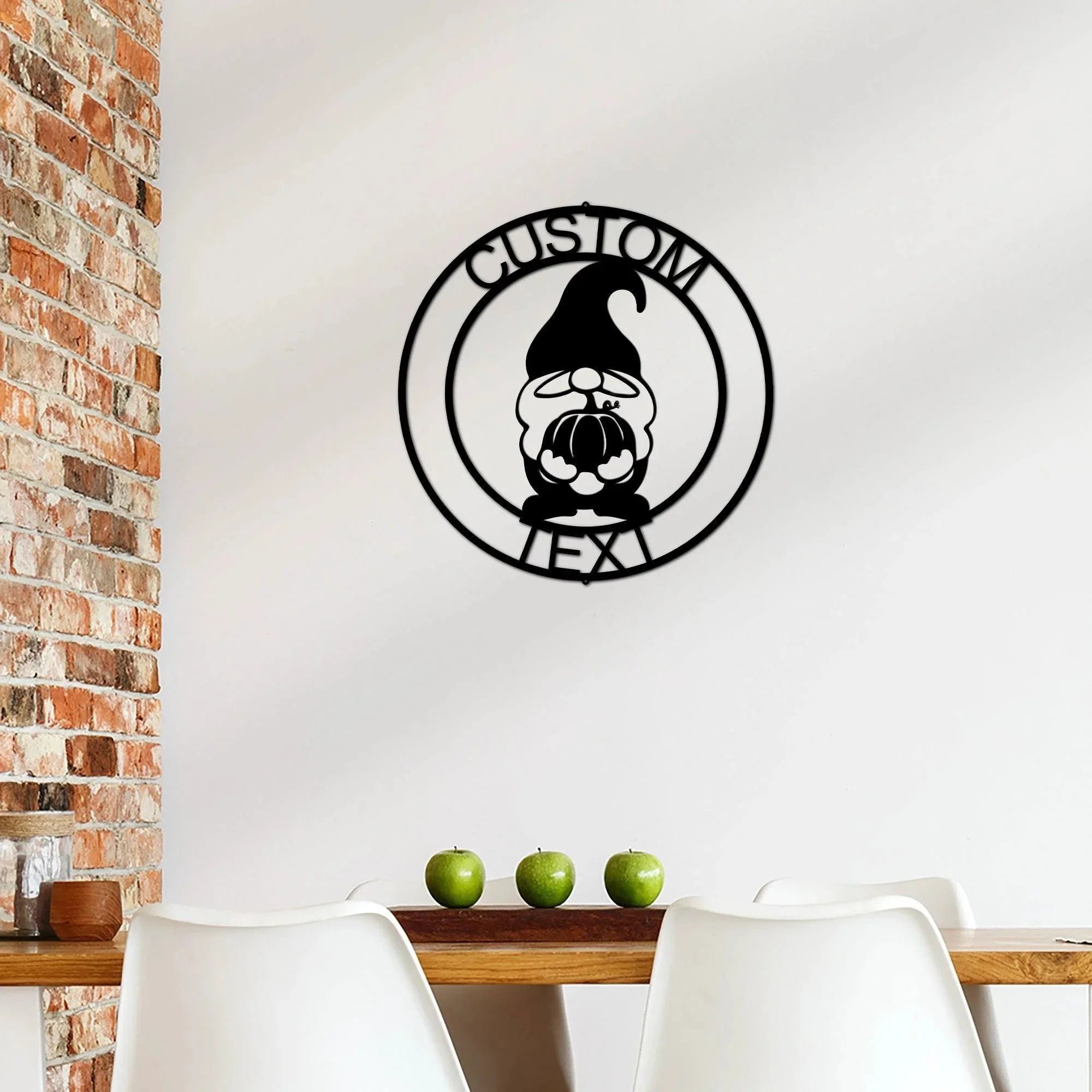 Thanksgiving Gnome with Pumpkin Custom Name Metal Art Wall Sign Home Decor