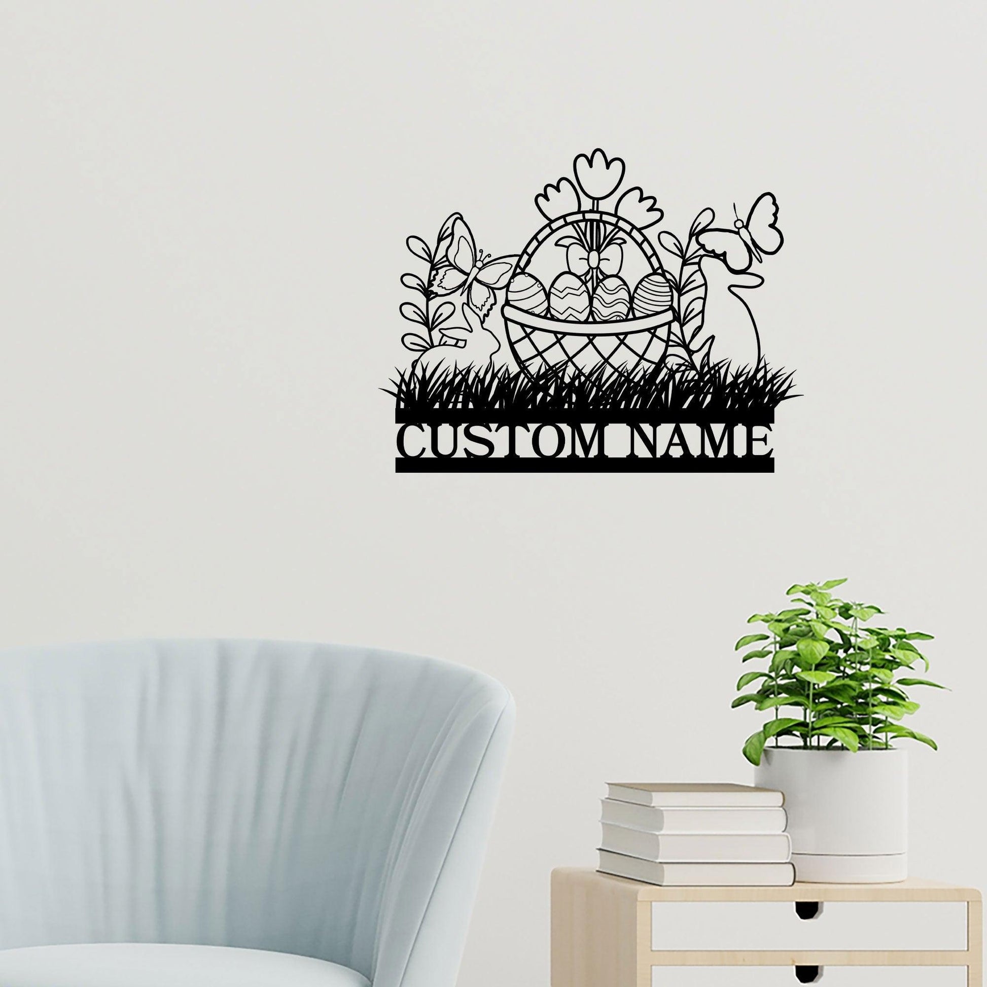 Personalized Easter Basket Bunny Rabbit Metal Art Wall Sign - Mallard Moon Gift Shop