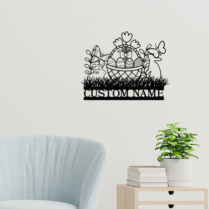 Personalized Easter Basket Bunny Rabbit Metal Art Wall Sign - Mallard Moon Gift Shop