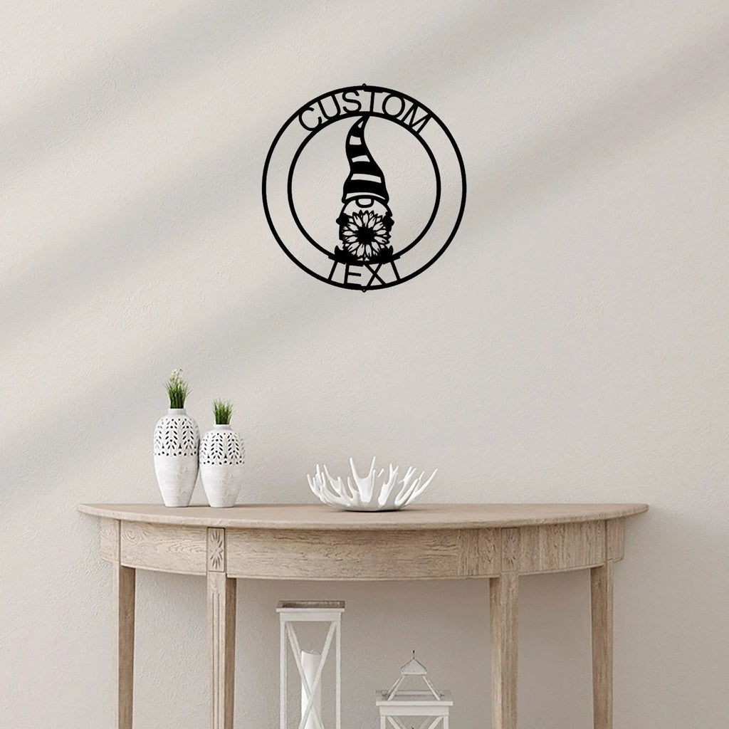 Spring Gnome Custom Name Metal Art Wall Sign Home Decor