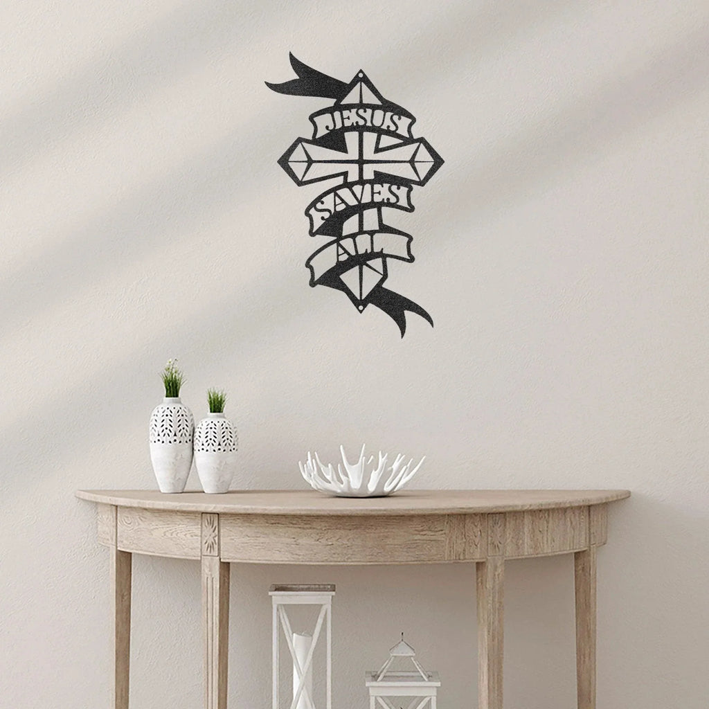 Jesus Saves All Cross Metal Art Wall Sign
