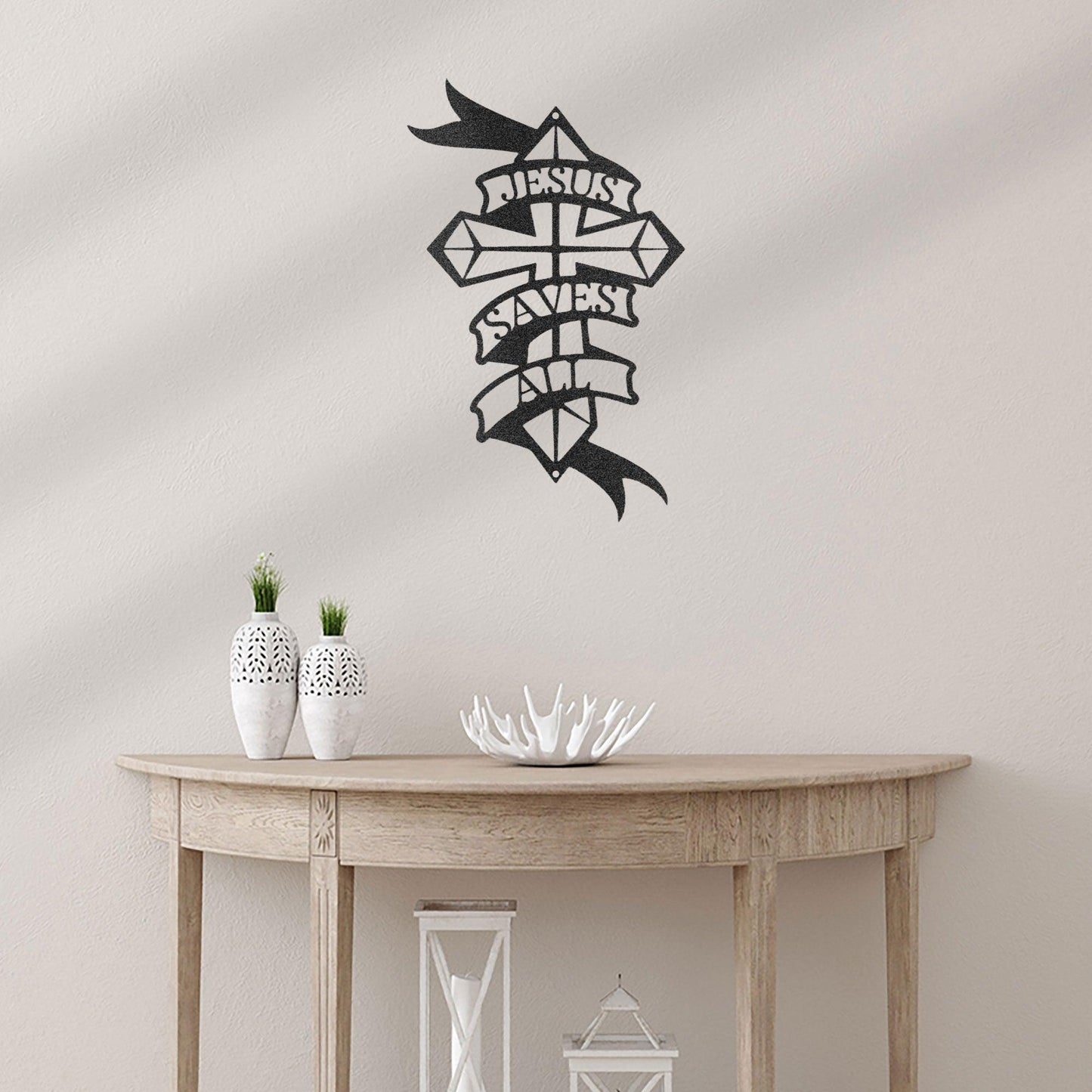 Jesus Saves All Cross Metal Art Wall Sign - Mallard Moon Gift Shop