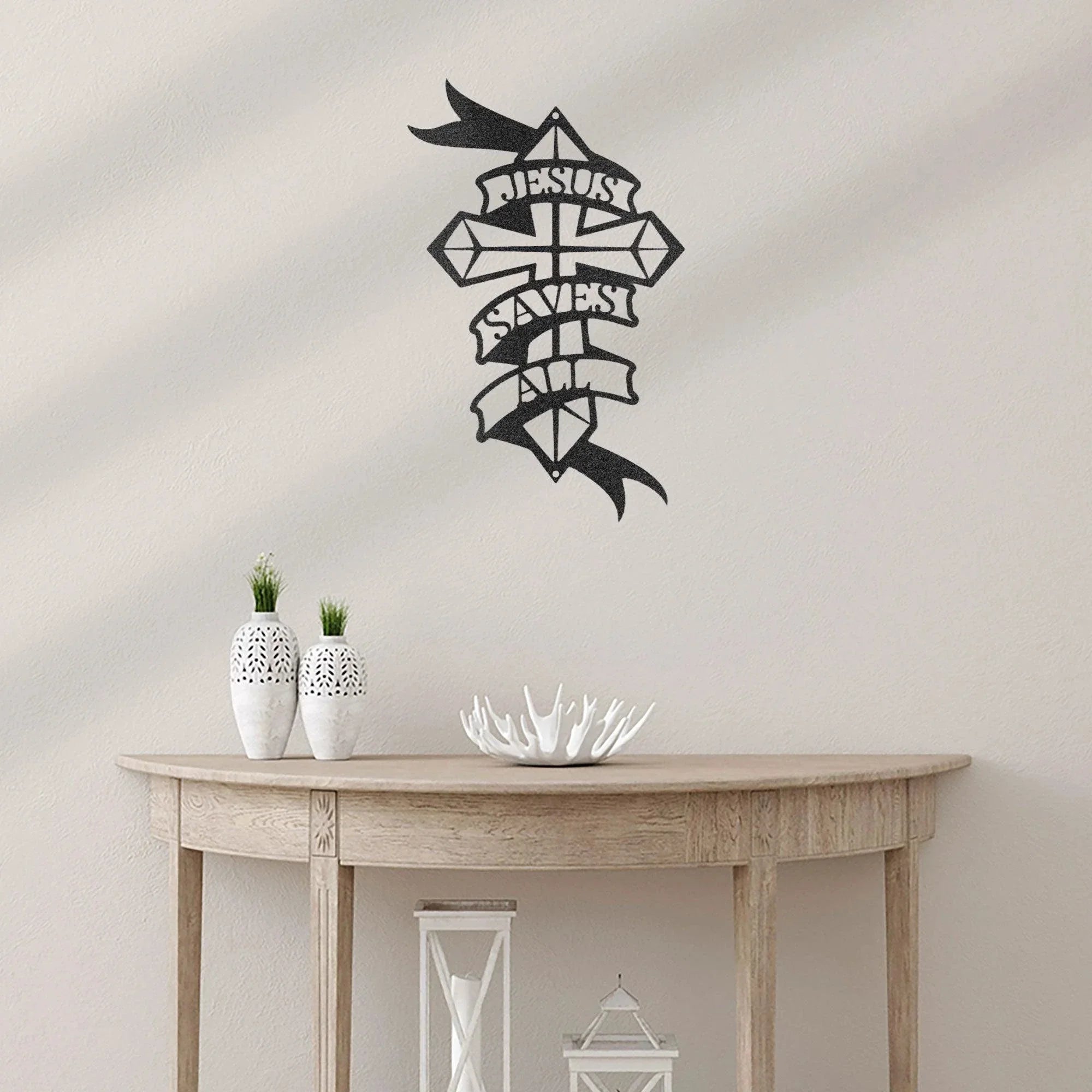 Jesus Saves All Cross Metal Art Wall Sign