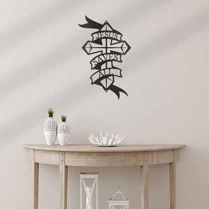 Jesus Saves All Cross Metal Art Wall Sign - Mallard Moon Gift Shop