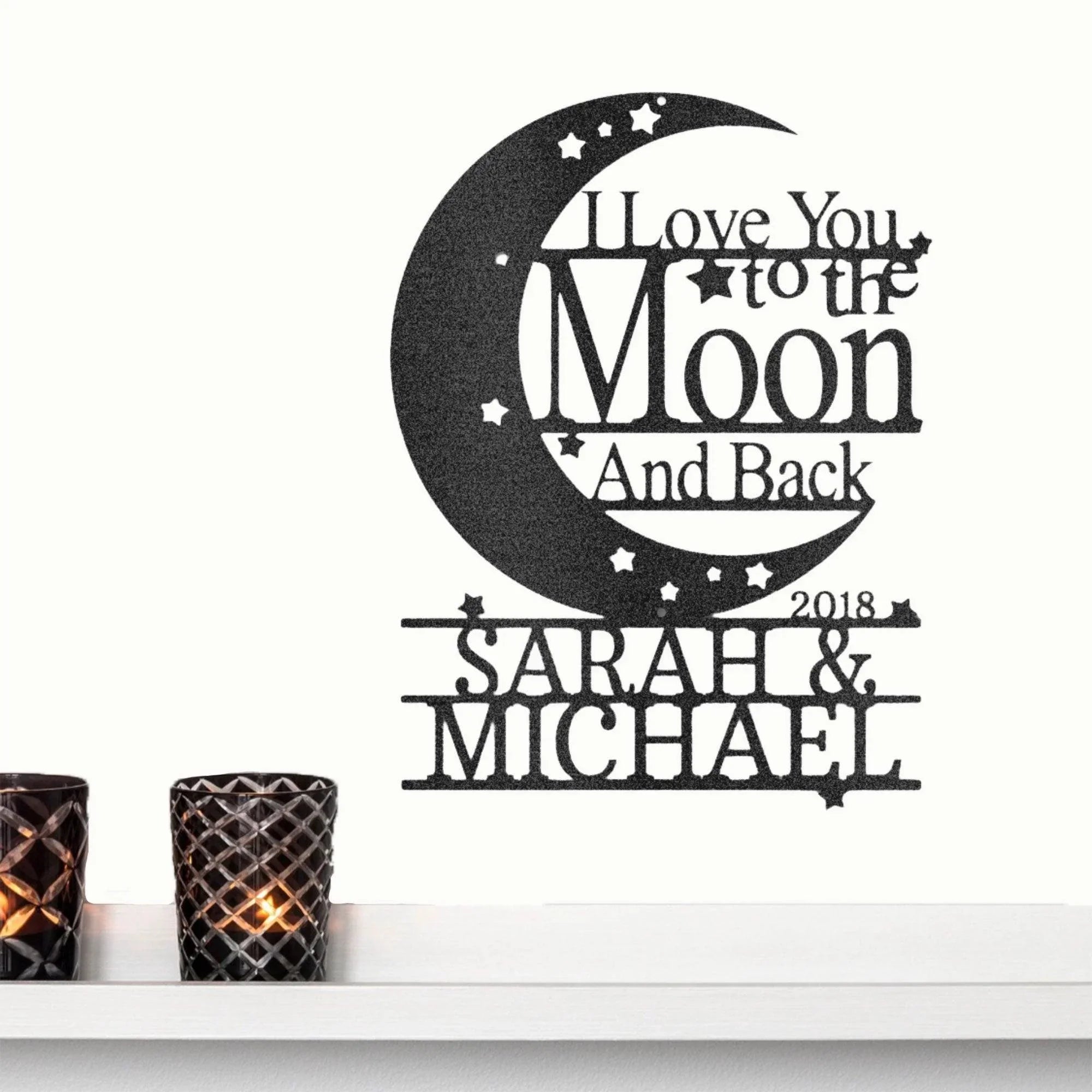 I Love You to the Moon and Back Personalized Metal Wall Art Sign